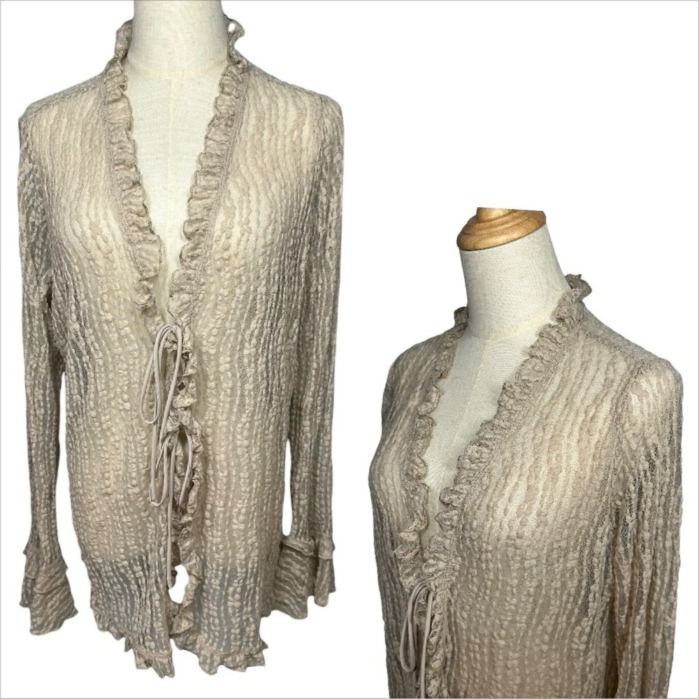 Cato Womens Sheer‎ Lace Tie Front Cardigan Taupe Fairy Boho Feminine Sz 14/16W